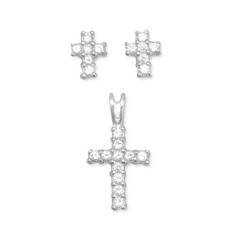Cross Earrings & Pendant Set .925